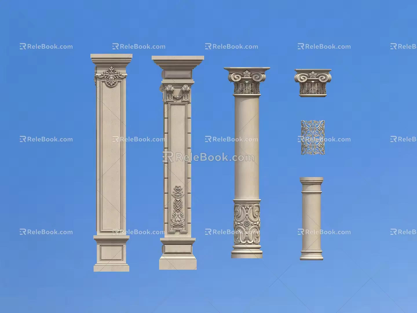 European style villa column head architectural appearance decorative column 3d model