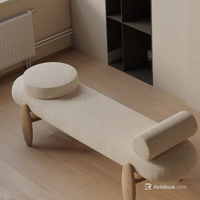 Modern Beige Upholstered Sofa Bench With Wooden Legs And Minimalist Design 3d model 