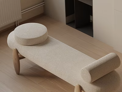 Modern Beige Upholstered Sofa Bench With Wooden Legs And Minimalist Design 3d model