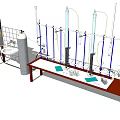 Industrial Equipment Setup With Vertical Tubes Control Panel And Workbench Instruments