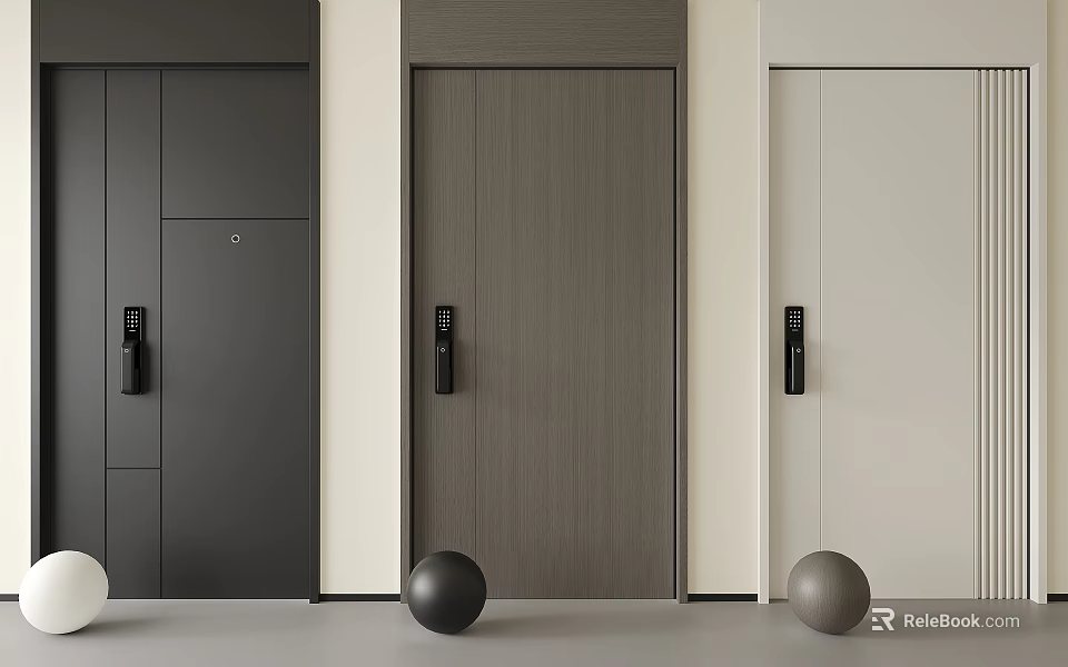 Modern Security Doors With Smart Locks In Different Colors For Home 3d model 