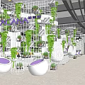 Modern Leisure Area Design With Green Plant Walls Hanging Lights And Round Seats