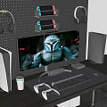 Desktop computer all-in-one game machine audio keyboard mouse headset coffee cup 3d model