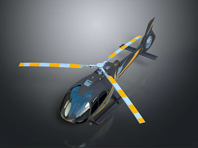 Sleek Black Helicopter With Yellow White Rotors And Modern Exterior Design 3d model