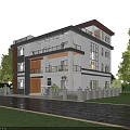 Modern Detached Villa Exterior Design With Two Story Structure Lawn Trees And Car On Driveway