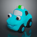 Blue Cartoon Toy Car With Big Eyes Smiling Mouth And Green White Top Lights