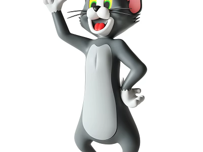 Cartoon Cat Decorative Ornament Set With Gray Body White Belly Green Eyes And Happy Expression 3d model