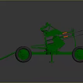 Green Military Artillery Device With Multiple Barrels And Large Wheels On Gray Reflective Surface