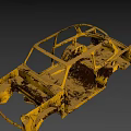 Yellow Old Car Frame With Rusted Worn Body Structure And Missing Parts