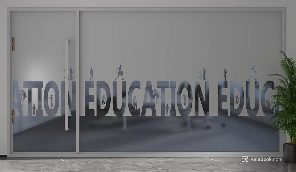 Glass Partition with Education Text and Silhouette Designs for Modern Spaces 3d model 