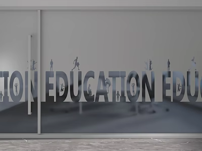 Glass Partition with Education Text and Silhouette Designs for Modern Spaces 3d model
