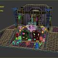 Fantasy Magic Chamber Interior With Central Statue Green Glowing Elements And Purple Decor