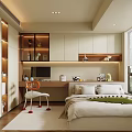 Modern Tatami Bedroom Interior With Built in Desk Chair Storage Cabinets And Natural Light