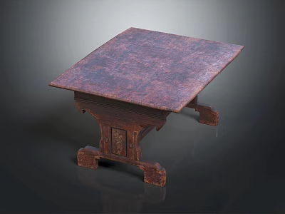 Vintage Wooden Table With Carved Legs And Square Textured Surface Design 3d model