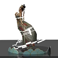 Traditional Dancer in Elegant Costume With Light Trails On Cloud Pattern Platform