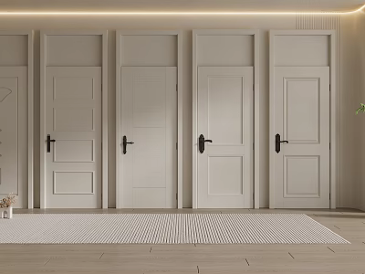 White Interior Hinged Doors in Modern Style with Black Handles and Row Arrangement 3d model