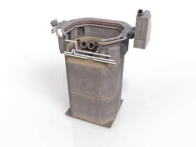 Industrial Metallic Equipment With Pipes Valves Upper Structure And Square Base 3d model