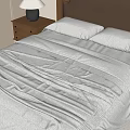 Stylish Double Bed With Leather Headboard Wooden Frame Nightstands Lamp And Beige Bedding