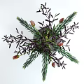 Decorative Glass Vase With Green Purple Leaves And Flower Buds For Home Decor