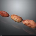 Three Red Brown Oval Cocoa Beans Arranged On Black Surface With Reflections 3d model