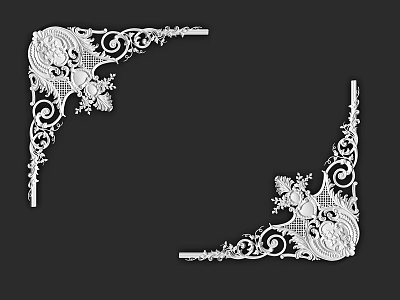 Intricate Corner Carvings With Ornate Floral And Scroll Patterns For Decoration 3d model