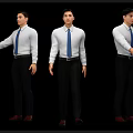 Men In White Shirts Blue Ties Black Pants Brown Shoes Different Poses Black Background