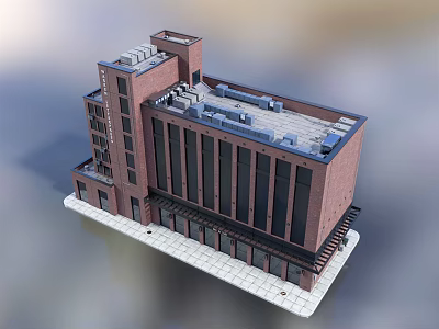 Modern Multi Story Hotel Building With Brick Wall Large Windows And Roof Structure 3d model