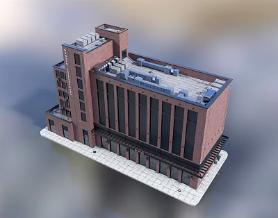 Modern Multi Story Hotel Building With Brick Wall Large Windows And Roof Structure 3d model