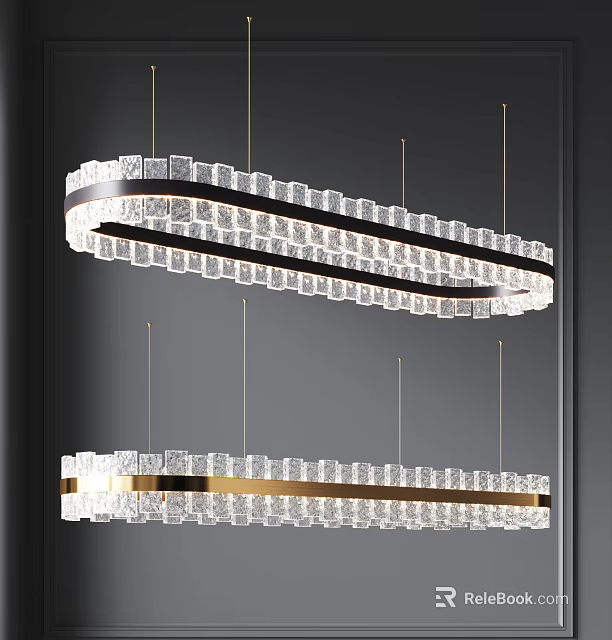 Modern Crystal Chandelier With Long Strip Design Gold Accent And Clear Crystals 3d model 