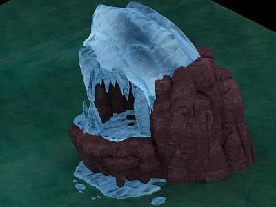 Micro Terrain Model with Red Rocks Ice Icicles and Cave on Green Ground 3d model