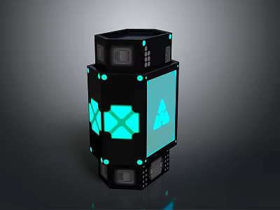 Futuristic Black Geometric Structure With Blue Glowing Hexagon And Triangle Patterns 3d model