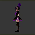 3D Character and Creature with Twin Ponytails Pink Black Hair Black Pink Dress Holding Staff