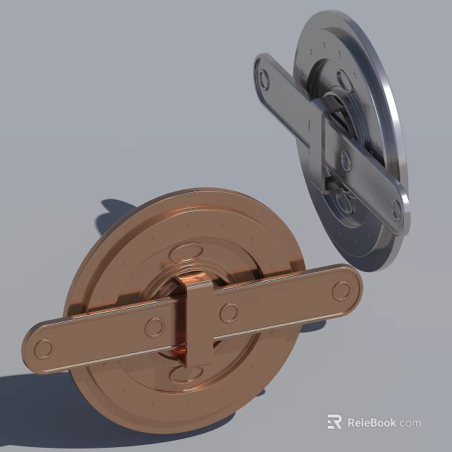 Copper and Silver Metal Hinges Featuring Circular Design and Connecting Parts 3d model 