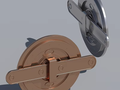 Copper and Silver Metal Hinges Featuring Circular Design and Connecting Parts 3d model