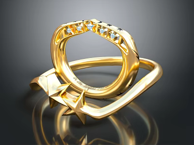 Elegant Gold Ring With Star Shaped Design And Sparkling Diamond Accents 3d model