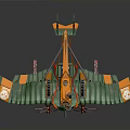 Futuristic Green And Orange Spacecraft With Aerospace Wing Structure And Thrusters 3D Design