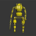 Yellow Robotic Character With Mechanical Arms Legs And Metallic Body Structure