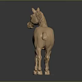 Detailed Beige Standing Horse Sculpture On Platform Base With Dark Background