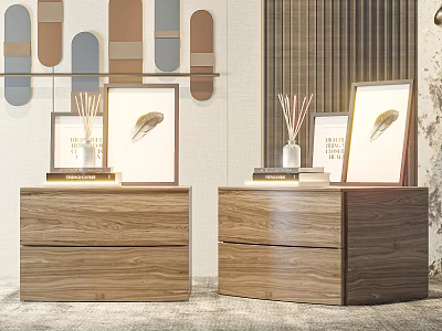 Modern Bedside Table Ornaments Table Lamp Wooden Bedside Table Decorative Ornaments 3d model