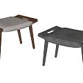 Modern Minimalist Stools Featuring Wooden Dark Legs And Light Gray Cushions