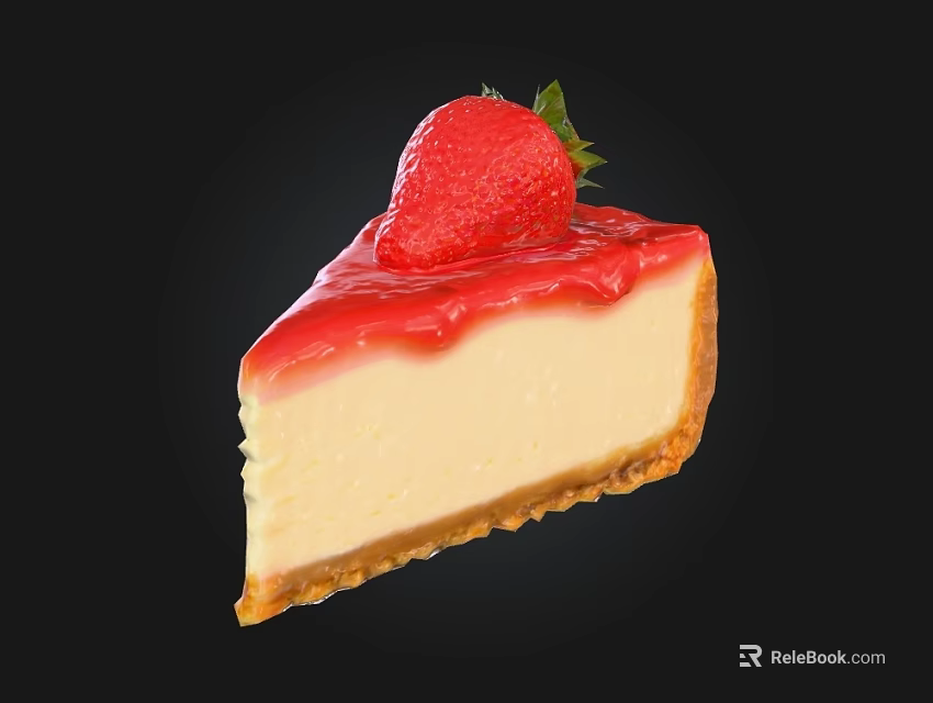 Fresh Strawberry Cheesecake Slice With Crust Base Topped With Fresh Strawberry And Red Sauce Drizzle 3d model 