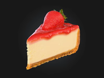 Fresh Strawberry Cheesecake Slice With Crust Base Topped With Fresh Strawberry And Red Sauce Drizzle 3d model