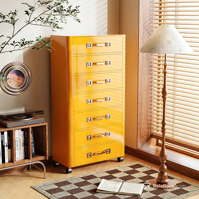 Yellow Storage Cabinet with Multiple Drawers for Home Organization in Living Room 3d model 