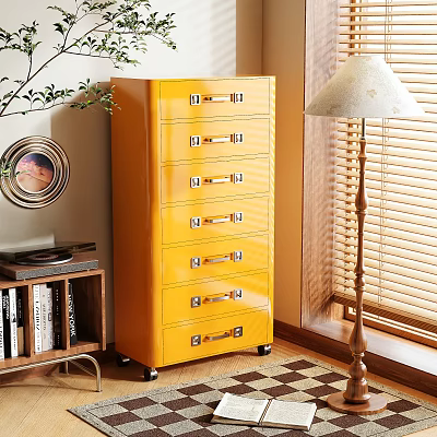 Yellow Storage Cabinet with Multiple Drawers for Home Organization in Living Room 3d model