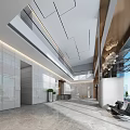 Modern Lobby Interior Front Desk Reception With Marble Floor Glass Doors And Green Plants