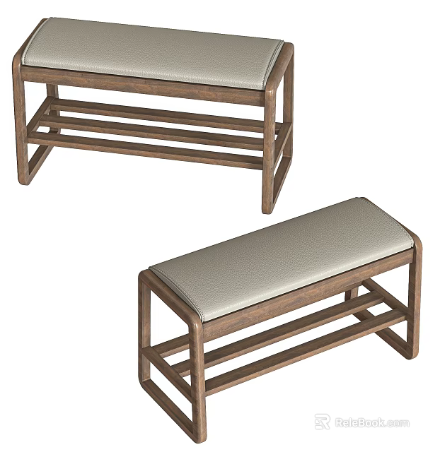 Modern Wooden Sofa Bench With Light Grey Upholstered Seat And Sturdy Frame 3d model 