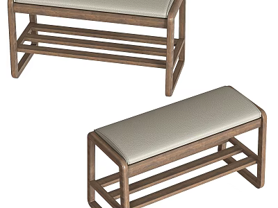 Modern Wooden Sofa Bench With Light Grey Upholstered Seat And Sturdy Frame 3d model