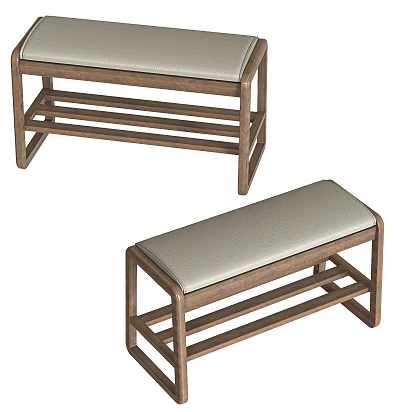 Modern Wooden Sofa Bench With Light Grey Upholstered Seat And Sturdy Frame 3d model