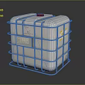 White IBC Tote With Metal Frame Red Cap And Warning Labels 3d model