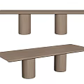 Minimalist Wooden Dining Table With Cylindrical Legs And Long Tabletop 3d model